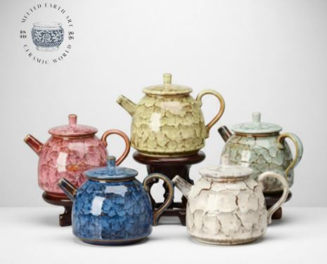 Handmade Crackle Glaze Teapot | 300ml Ceramic Kung Fu Tea Pot | Unique Tea Lover Gift