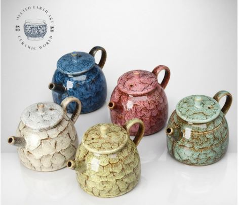 Handmade Crackle Glaze Teapot | 300ml Ceramic Kung Fu Tea Pot | Unique Tea Lover Gift