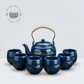 Japanese Ceramic Tea Set – Blue Glazed Teapot with 6 Cups, Gongfu Style